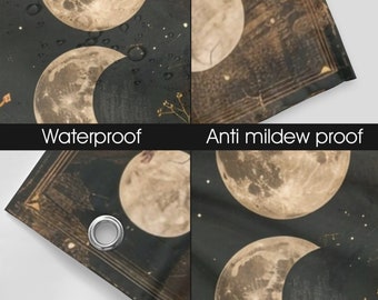 Mond-Duschvorhang 183x183 Cm – Weltraum-Design, Wasserdicht, Polyester, Mit 12 Haken, Hexen & Cottagecore Stil