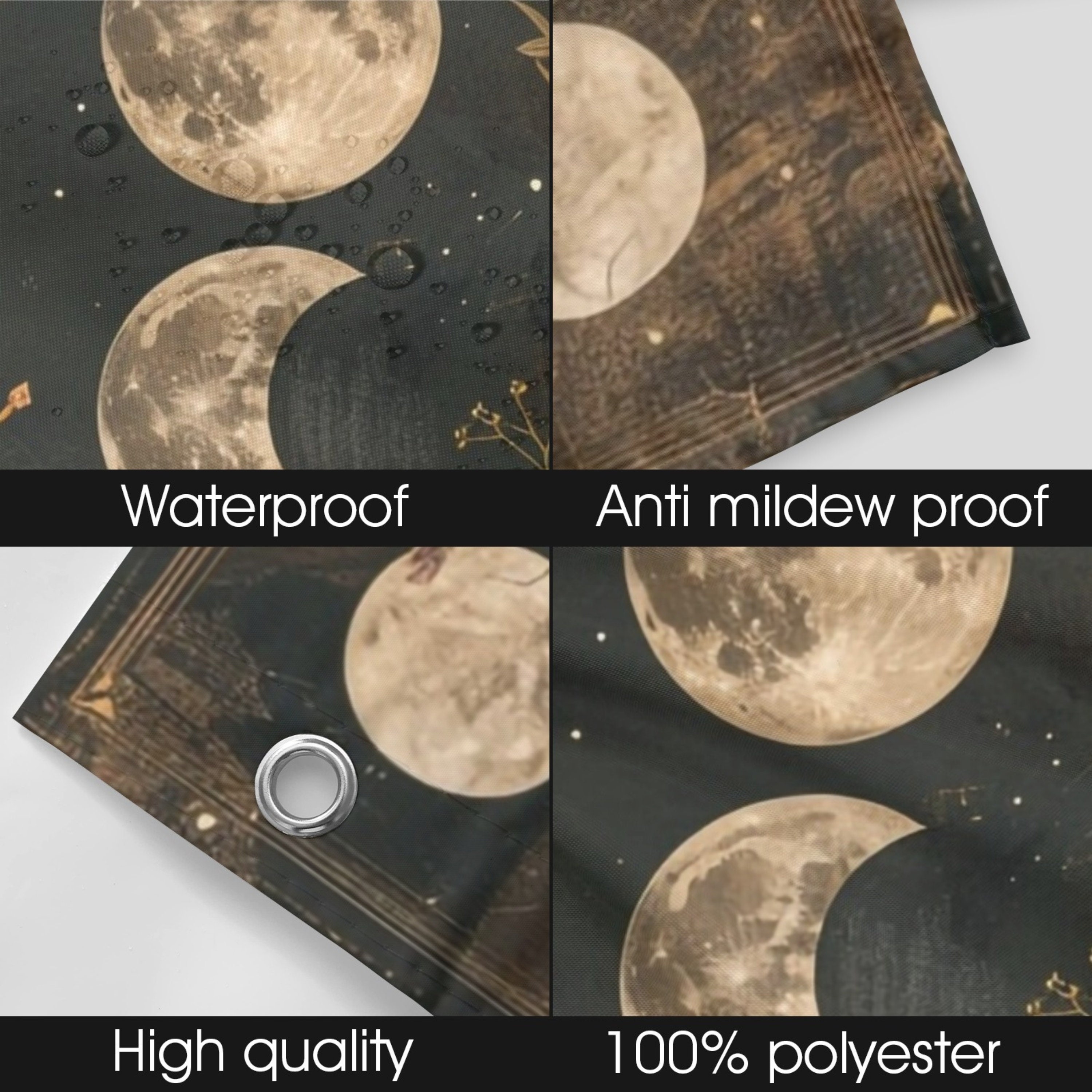 Tenda da doccia con fasi lunari e ganci a forma di C, 72 x 72, arredo cottagecore scuro witchcore celeste, accessori per l'arredo del bagno - Italia