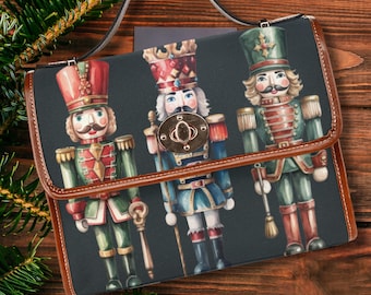 Notenkraker kerst vintage canvas schooltas, kersttas, tas met handvat aan de bovenkant, kersttas, vakantiecadeau, schattige notenkrakertas