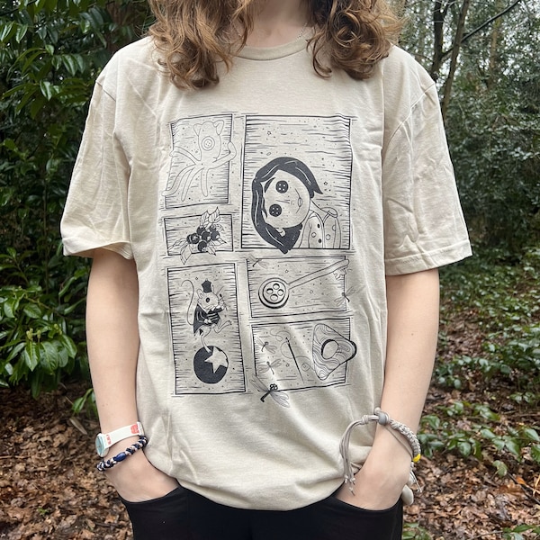 Hand Printed Button Up Unisex Sand T-Shirt