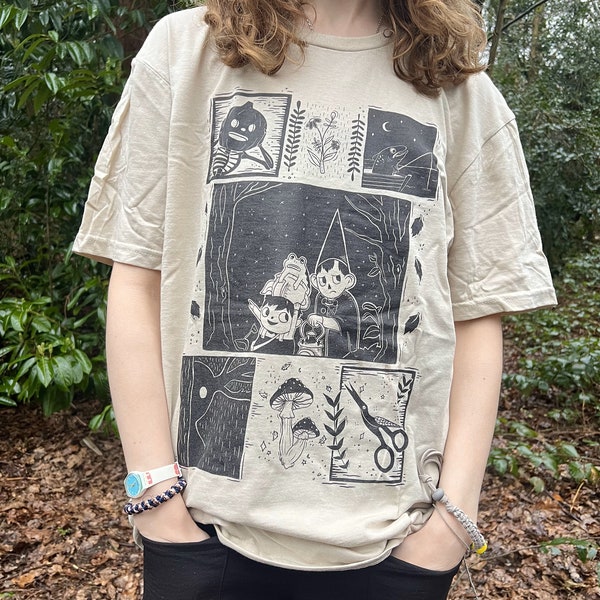 Hand Printed Over the Garden Wall Unisex Sand T-Shirt (OTGW Art) The Gentle Wind