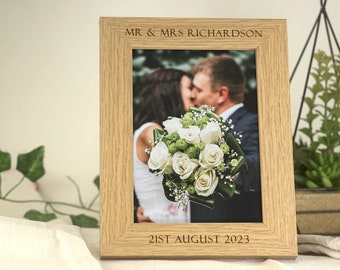 Wedding Gift Photo Frame | Wooden Engraved Wedding Day Frame | Engraved Personalised Frame