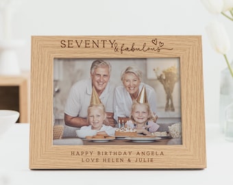 70th Birthday Gift | Seventy and Fabulous Personalised Engraved Birthday Gift | Wood Frame for 7x5 or 6x4 Photo