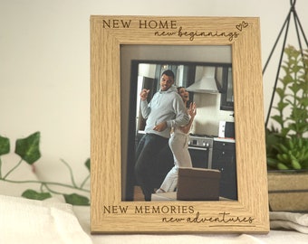 New Home Gift | New Home New Beginnings Housewarming Frame Gift | Wooden Engraved New Home Photo Frame