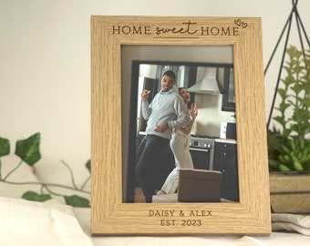 Housewarming Gift | New Home First Home Frame with Personalised Names | Wooden Engraved 'Home Sweet Home' Photo Frame