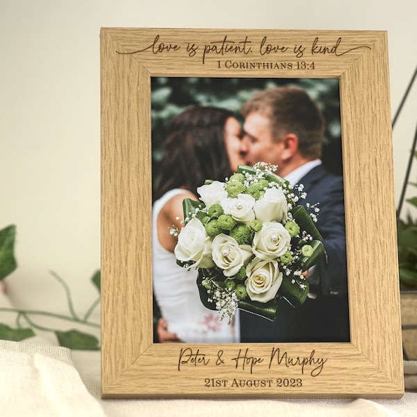 Christian Wedding Gift | Wooden Engraved Bible Quote Wedding Day Frame | Engraved Personalised Newlyweds Frame