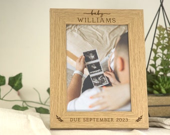 Pregnancy Announcement Frame | Personalised Baby Name & Due Date Gift | Wooden Engraved Birth Announcement Frame