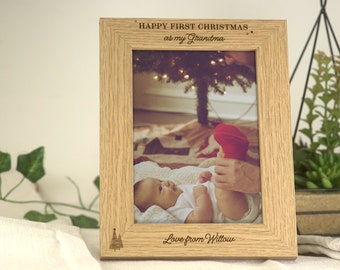 Grandma First Christmas Gift | Christmas Photo Frame Gift for Granny Gran Grandma | Engraved Custom Frame For 7x5 or 6x4 Picture