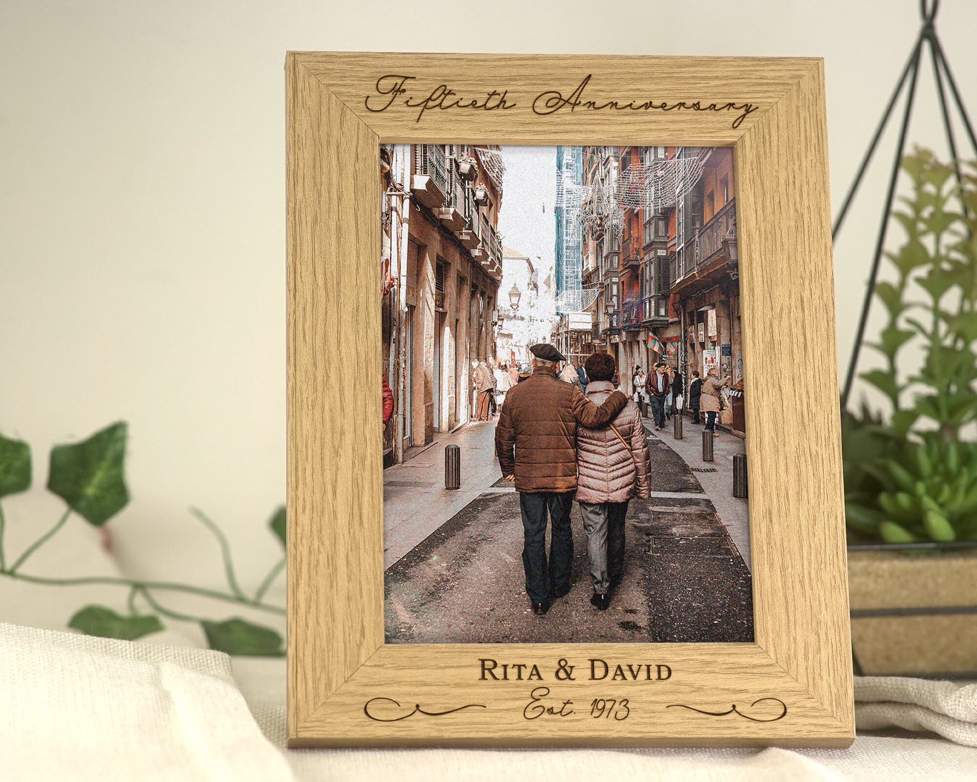 Personalized Anniversary Double Photo Frame - Feliz Anivesario 15th / Cherry