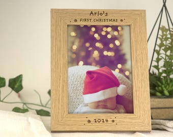 Baby's First Christmas Gift | Personalised Baby Frame Gift for First Second Christmas | Engraved Custom Frame For 7x5 or 6x4 Picture