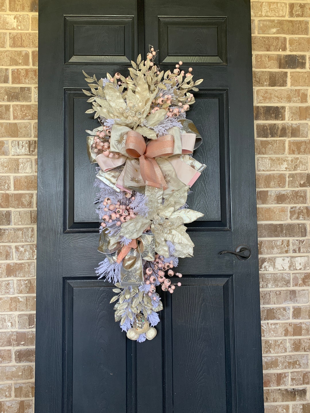 Christmas Swag for the Front Door, Champagne & Pink Swag, Winter Wreath
