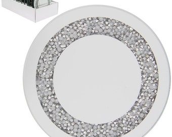 Round Mirror Candle Plate With Sparkling Diamond Edge 10 CM 