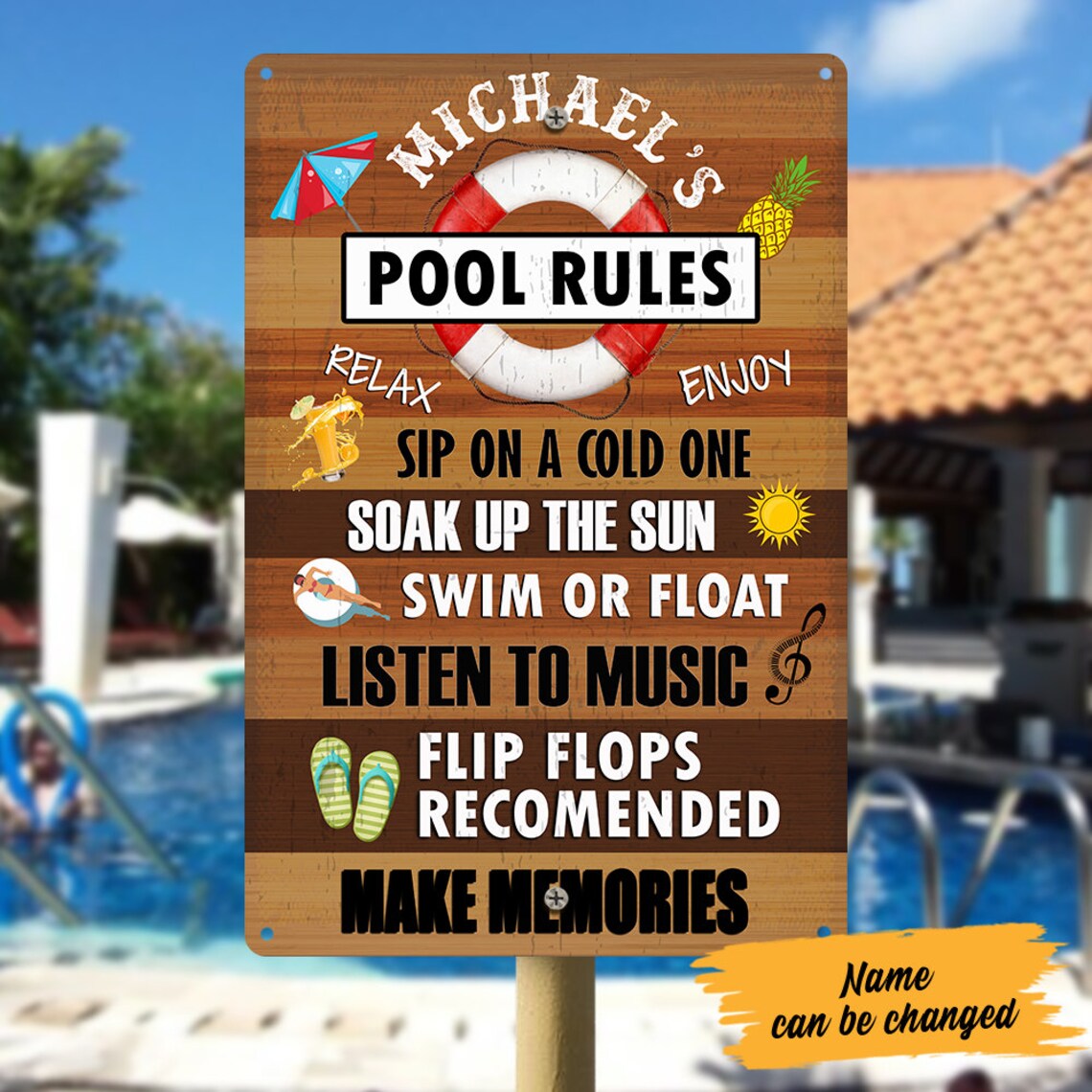 Personalized Pool Rules Tin Metal Sign Vintage Pool Patio Etsy