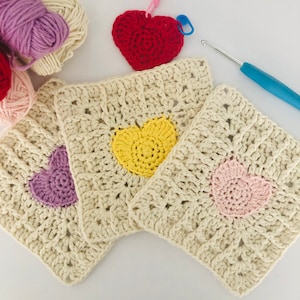 Heart Granny Square Crochet Pattern, Easy Heart Waffle Stitch Granny Square image 1