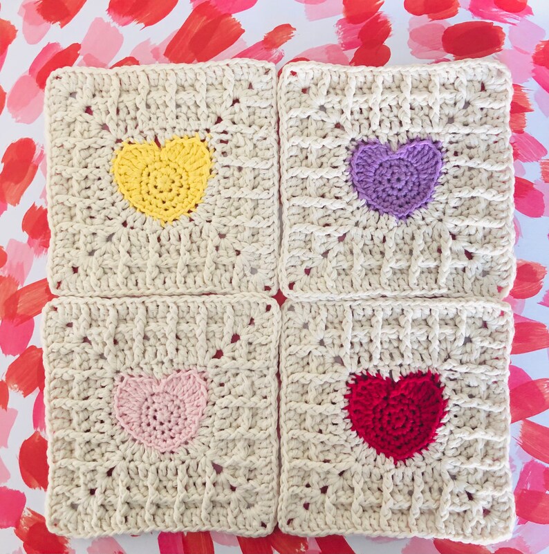 Heart Granny Square Crochet Pattern, Easy Heart Waffle Stitch Granny Square image 2
