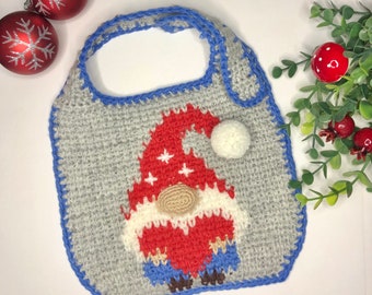 Baby bib Crochet Pattern, Christmas Gnome Dribble, Crochet Gnome Pattern
