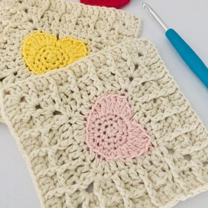 Heart Granny Square Crochet Pattern, Easy Heart Waffle Stitch Granny Square image 5