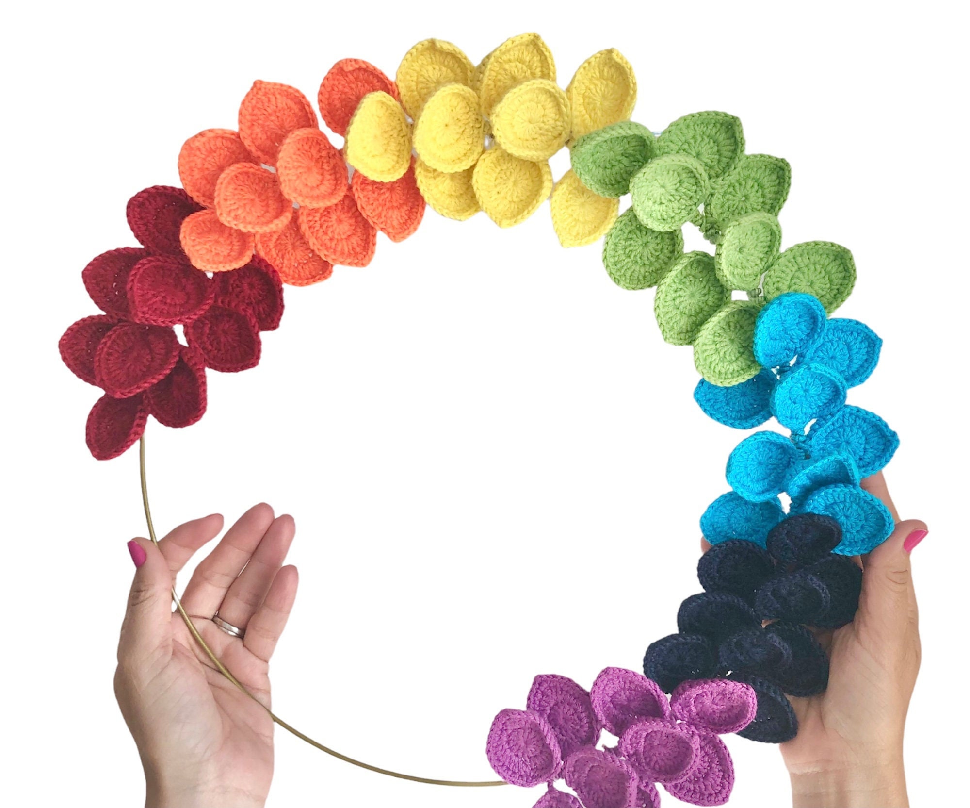 38 Crochet Leaf Patterns To Welcome Fall With Appliqués, Garlands, and Botanical Details 7 Rainbow Leaves Crochet Wreath Pattern Spring