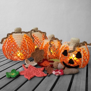 Halloween Pumpkin Lanterns CROCHET PATTERN / Crochet Pumpkin Fall Decor / Crochet Autumn centrepiece / Crochet Jack-O-Lantern