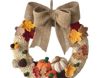 Autumn Wreath Crochet Pattern, Halloween Crochet Pattern, Fall Door Decor