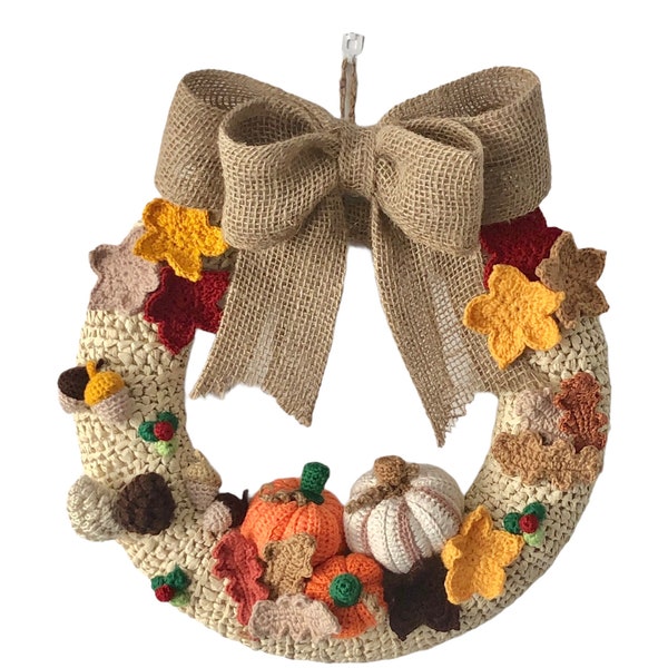 Autumn Wreath Crochet Pattern, Halloween Crochet Pattern, Fall Door Decor