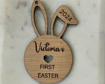 Baby's First Easter Personalised Easter Bunny Decoration, Wooden Bunny Keepsake Gift, 2024 Gift