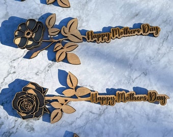 Wooden Personalized Happy Mother's Day Rose Flower | Gift for Mum Mom | I Love You New Mum | Mother's Day