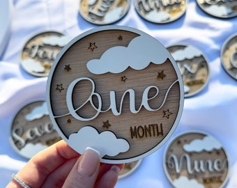 Baby Milestone Disc Set | Hello World Milestone Cards | Newborn Gift | Baby Shower Gift | Baby Social Media Photo Props | Monthly Milestones