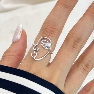 Adjustable Picasso Inspired Face Ring