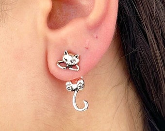 Cat Dangle Earrings for Women Girls Cute / Animal Gifts (2 Ways To Wear) for her | Cool jewellery | gift ideas for feline