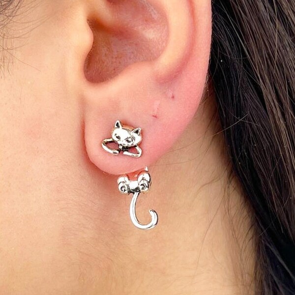 Cat Dangle Earrings for Women Girls Cute / Animal Gifts (2 Ways To Wear) for her | Cool jewellery | gift ideas for feline