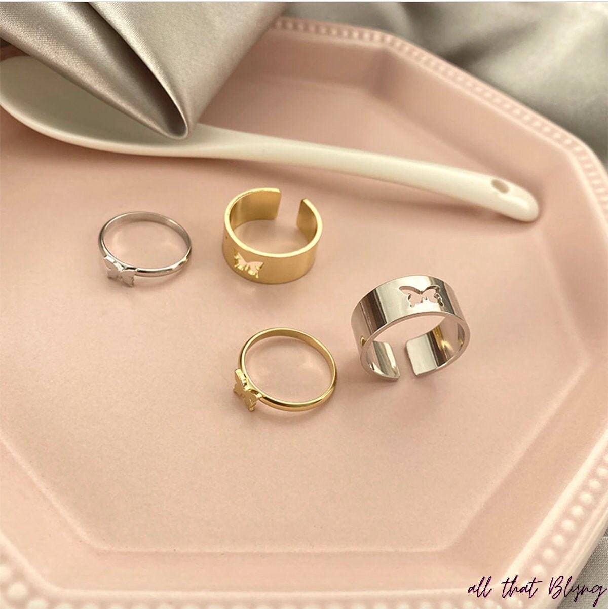 Vintage Butterfly RING SET |Butterfly Promise Ring Set |Ring Set |But…
