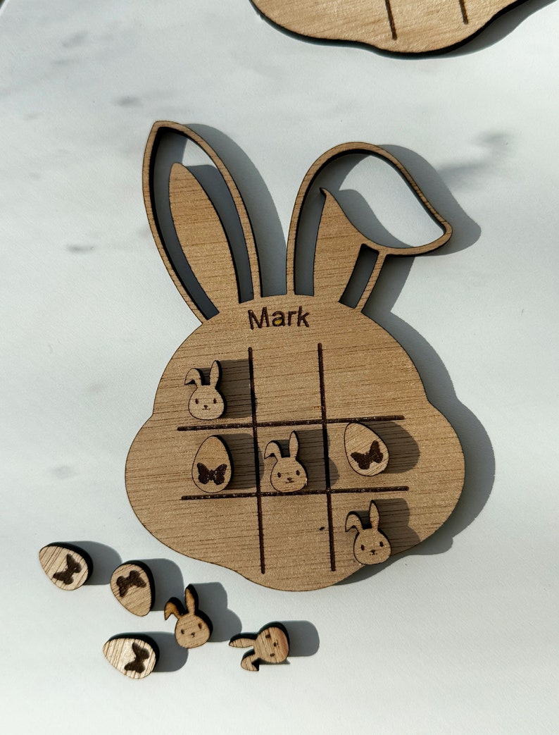 Easter Bunny Game Gift, Pocket Size, Noughts and Crosses, Tic Tac Toe, Wooden, Personalised, Favour, Easter Party, Easter Egg Hunt image 2
