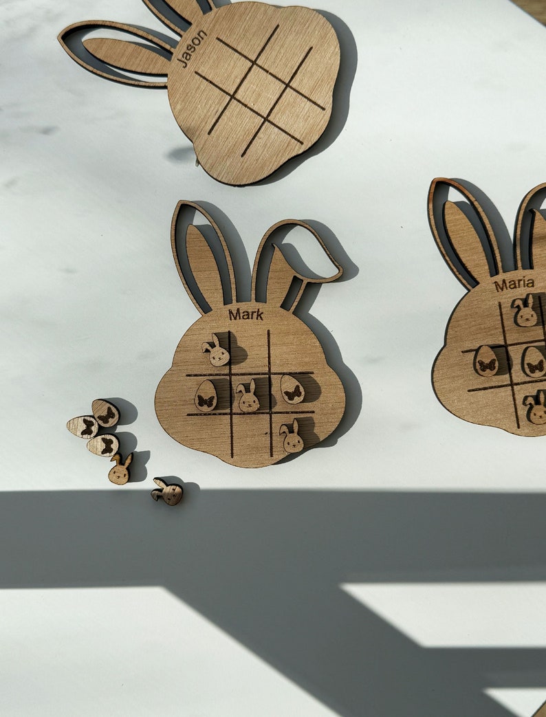Easter Bunny Game Gift, Pocket Size, Noughts and Crosses, Tic Tac Toe, Wooden, Personalised, Favour, Easter Party, Easter Egg Hunt image 4