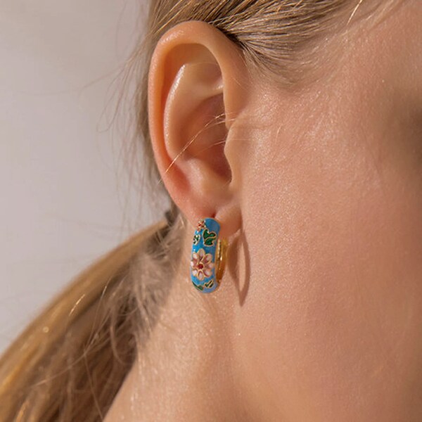 Blue Enamel Earrings Etsy