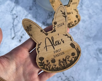 Baby's First Easter Personalised Easter Bunny Decoration, Wooden Bunny Keepsake Gift, 2024 Gift