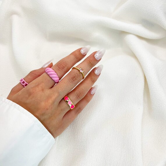Summery Colorful Rings Set Smily Ring Heart Ring Star Etsy