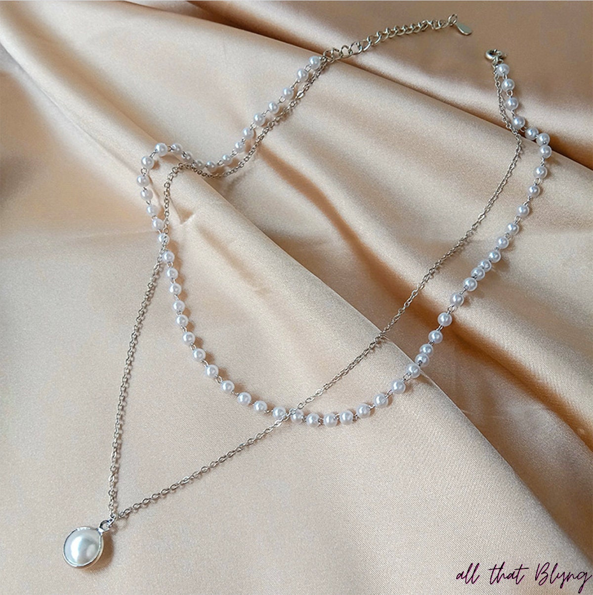 Pearl Choker Necklace Cute Double Layer 