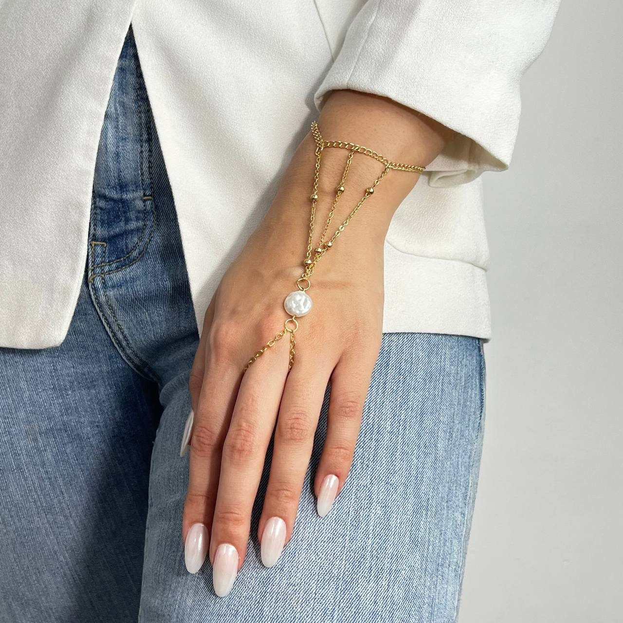 Bracciale con anello di perle Trendy Bracciali a catena con perle