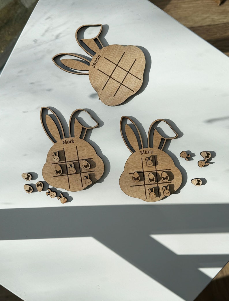 Easter Bunny Game Gift, Pocket Size, Noughts and Crosses, Tic Tac Toe, Wooden, Personalised, Favour, Easter Party, Easter Egg Hunt image 3