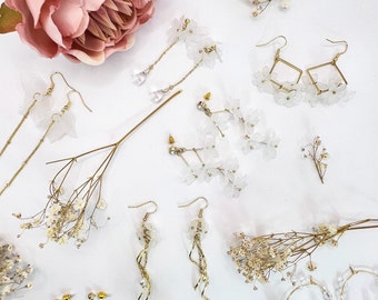 Pair of Long Hanging White Flower Earrings | Bohemian Style | Bridal, Bridesmaid gift