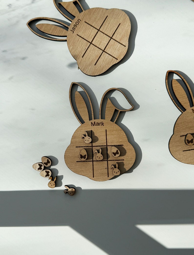 Easter Bunny Game Gift, Pocket Size, Noughts and Crosses, Tic Tac Toe, Wooden, Personalised, Favour, Easter Party, Easter Egg Hunt image 6