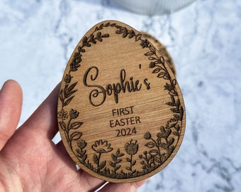Baby's First Easter Personalised Easter Bunny Egg shaped Decoration, Wooden Bunny Keepsake Gift, 2024 Gift