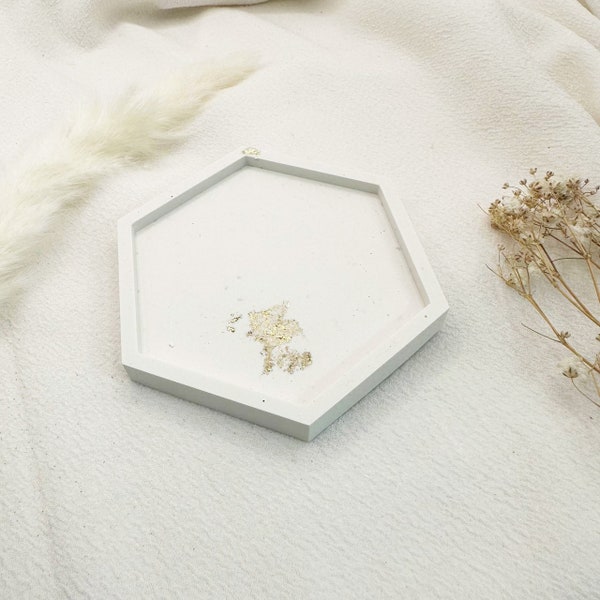 Decorative Hexagon Tray | Jesmonite | White and Gold | white and gold ring tray | jewellry tray