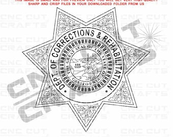 Departamento de Correcciones y Rehabilitación de California svg CDCR insignia svg dxf vector logotipo blanco y negro Archivo de enrutador CNC Archivo de corte Cricut
