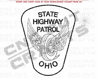 Ohio State Highway Patrol svg badge patch state trooper monogram logo vector black white outline cnc cut file