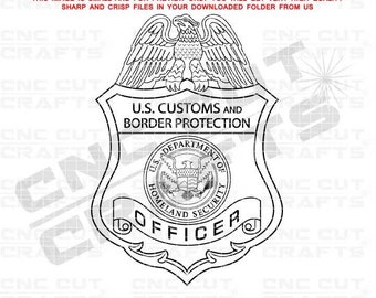Cbp Oficial SVG Insignia, Oficial de Aduanas y Protección Fronteriza, logotipo de Seguridad Nacional vector negro blanco emblema monograma dxf cnc archivo de corte