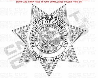 Dept. of Corrections Badge Vector Illinois State Department of Corrections svg Badge, logo, patch, monogram, black white outline cut file