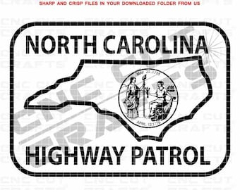 North Carolina Highway Patrol svg badge patch black white outline vector cnc cut Digital engraving file