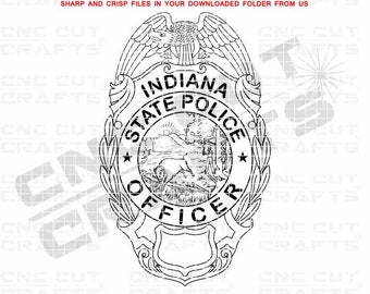 Indiana State Police Officers Vector Svg Badge With Eagle Blank Editable Custom Badge Number Black White Dxf Cnc Laser Cut File